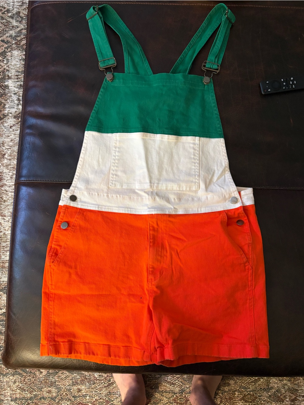 Chubbies Green, White & Orange Colorblock Short Overalls